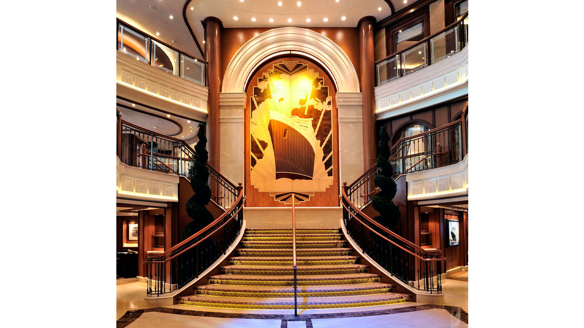 AMV Design - Cunard Queen Elisabeth atrium - cruise ship interior design