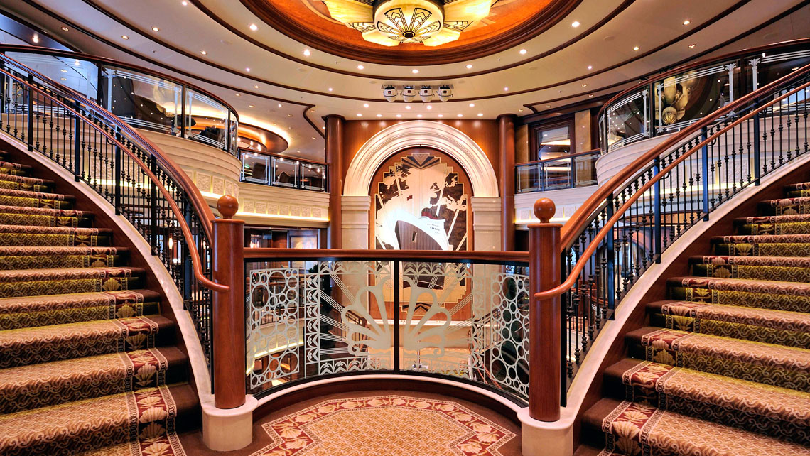 AMV Design - Cunard Queen Elisabeth atrium - cruise ship interior design