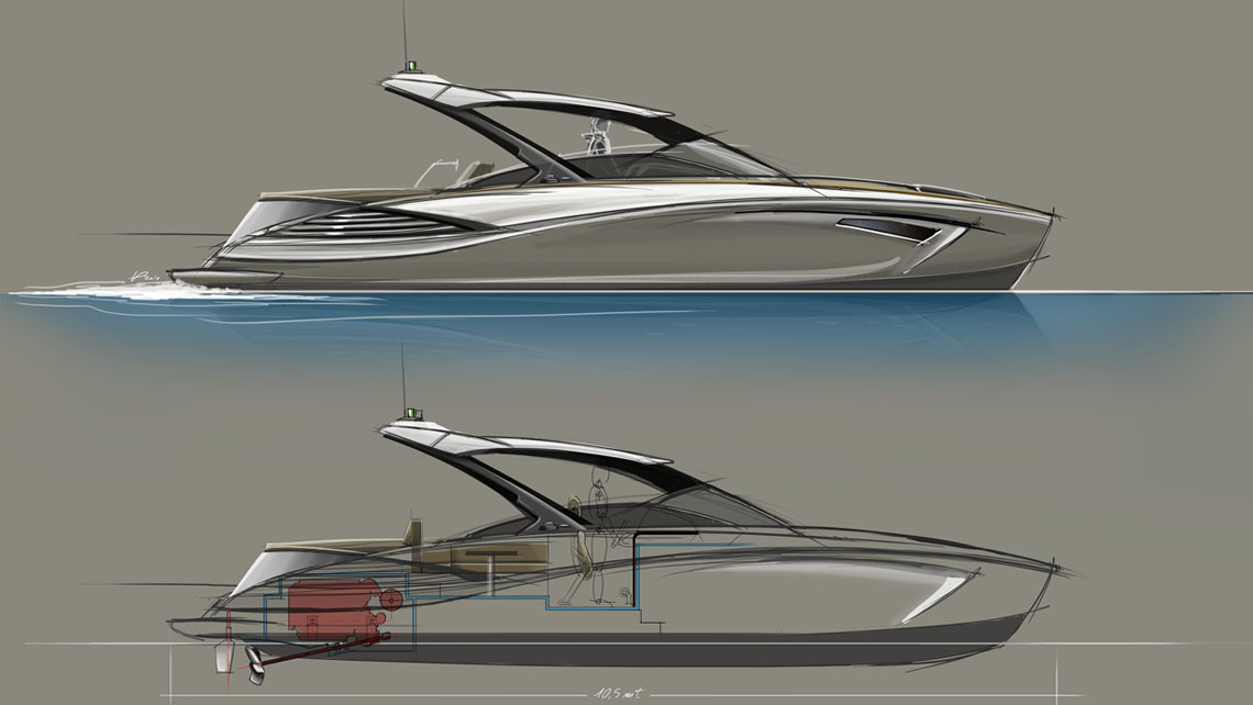 AMV Design Yacht concept of Open motor boat - Motoscafo 11m - yacht design