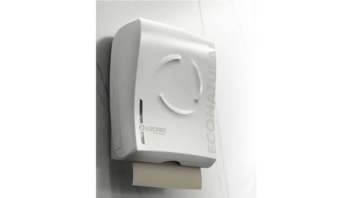 AMV Design, LUCART, Gamma Econatural Flow, Linea econatural Flow, dispenser, Dispenser Asciugamani piegati, dispenser carta igienica, dispenser carta igienica interfogliata, ,folded hand towel Dispenser,jumbo toilet paper Dispenser, bulk pack toilet paper Dispenser,waste bin, folded hand towels Dispenser, soap Dispenser, distributore di sapone, dispenser sapone,sistemi di dispensazione